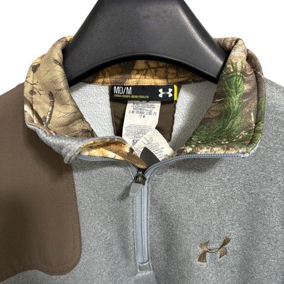 Under Armour Gray Camo 1/4 Zip Fleece Pullover Sweatshirt Size Medium Hunting - Picture 5 of 6